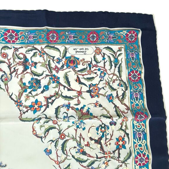 Vintage Piramit Silk Floral Scarf 33x33 Metallic Gold Classic Rolled Hem - Picture 2 of 7